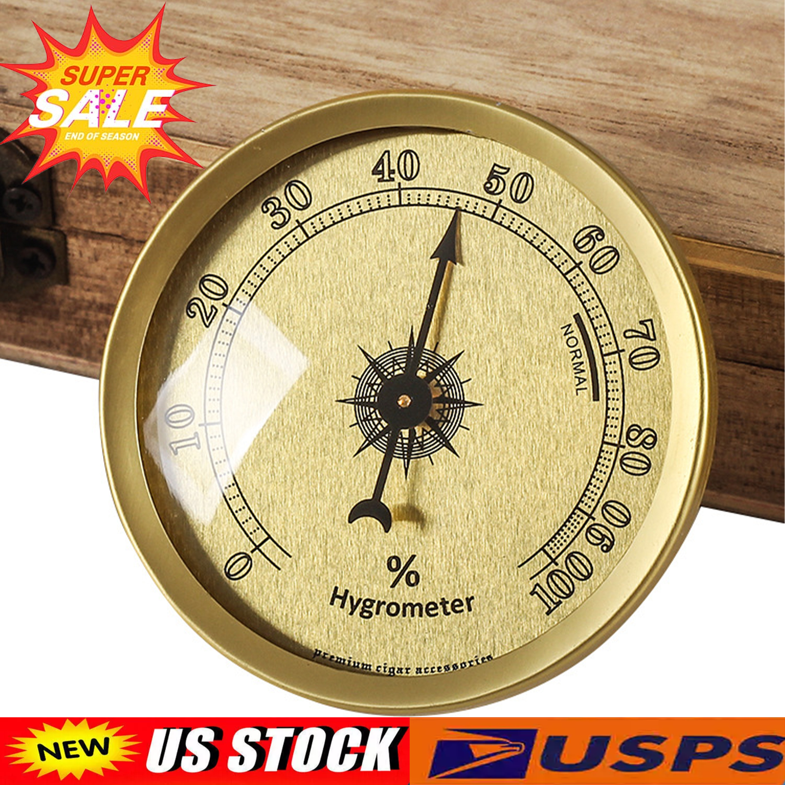 100% new Digital Cigar Humidor Hygrometer Thermometer Temperature Round Gauge+
