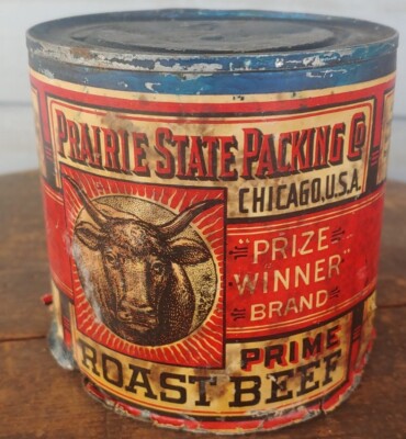 Prairie State Packing Co Prime Roast Beef Tin Paper Label