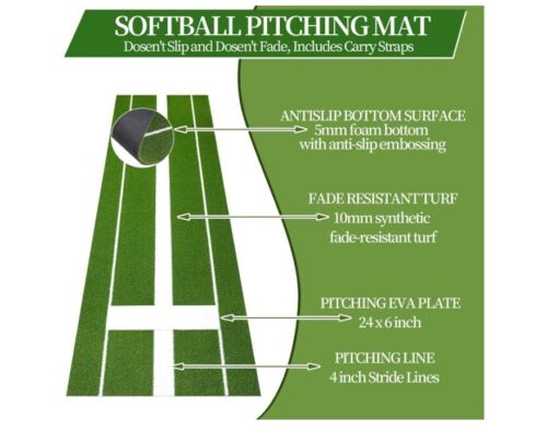 10'x3' Softball Pitching Rubber Mat Indoor Outdoor Mound Training Aid - Picture 2 of 3
