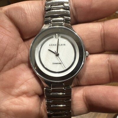 *Working* ANNE KLEIN Women's Silver Steel Watch DIAMOND Dial New Battery