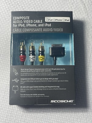 New Scosche Composite Audio Video Cable For iPod iPhone iPad 2010 See Pics Size