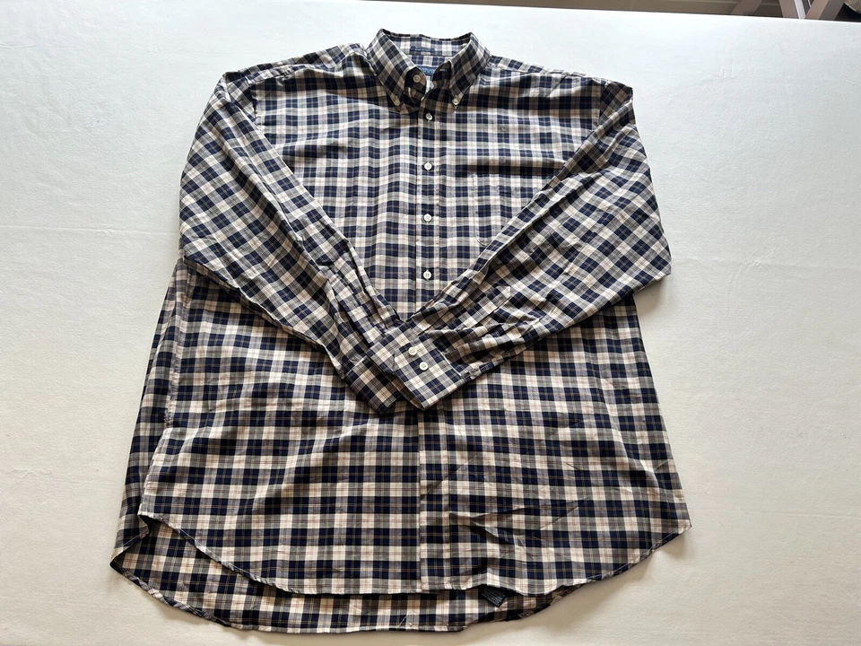 Hathaway Platinum | Blue Plaid Long Sleeve Dress Shirt | 2XL | Italian - Image 4 of 4