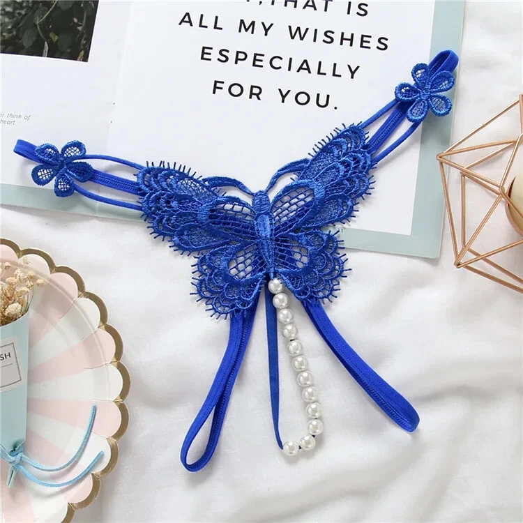 4 x Sexy Damen G-String Slip String Spitze Perlen Kette Schritt offen Dessous Ta - Bild 3 von 4