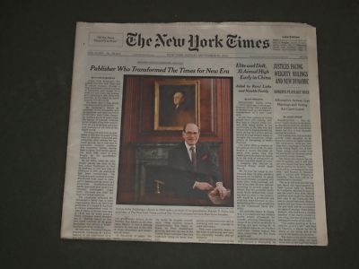 2012 NEW YORK TIMES - ARTHUR OCHS SULZBERGER, PUBLISHER DIED - 1926-2012