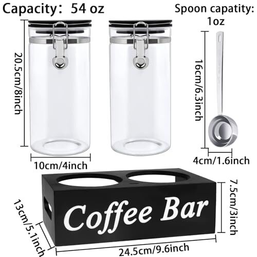 2PCS Glass Coffee Containers with Shelf 54 oz Coffee Station 2 Pieces