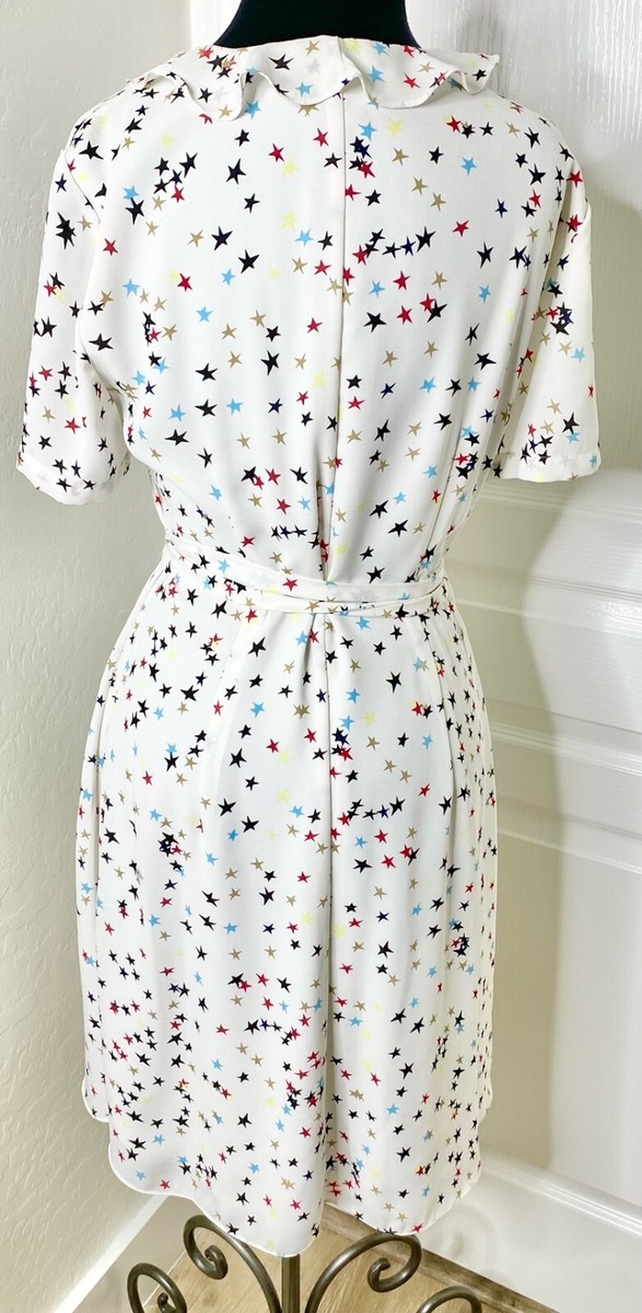 DIANE von FURSTENBERG DVF Savilla Star Print Silk Ruffle True Wrap Dress M  8/10