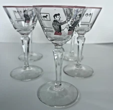 Libbey Pickwick Liquor Cocktail Glasses Set of 5 VTG Dickens Merrymakers 5.75"