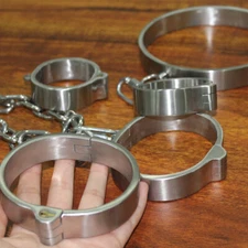 Bondage Heavy Duty Handcuffs Ankle Cuffs Neck Collar Metal Chains Whip BDSM