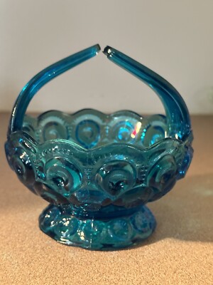 Vintage Pressed Glass Turquoise Blue Candy Or Trinket Dish Bowl  5 Diameter