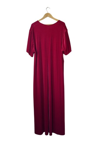 Maxi Vestido Rojo Terciopelo Siluetas De Colección Talla 26 Adornado Lagenlook Fiesta de Vacaciones - Imagen 4 de 10