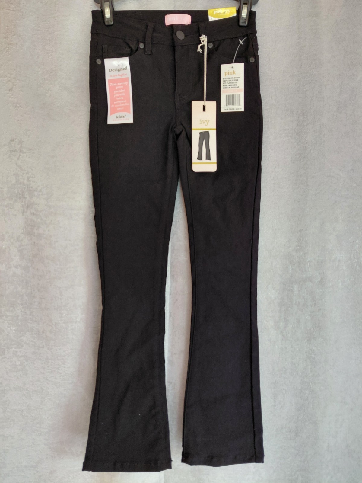 Girls Sz 10 Black Flare Leg Mid Rise Denim For Kids Stretch 
