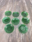 8 Anchor Hocking Sandwich Glass Custard/Butter Pats Green Vintage Plates 4.5”
