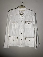 Chico  S womens White 100 Linen Jacket Sz Large Zip Up Jacket