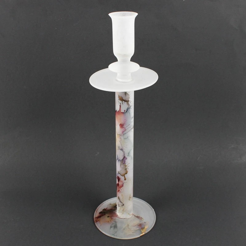 Lot of 2 Frosted Glass Candlestick Holders Pair 14" Tall - Image 4 of 4