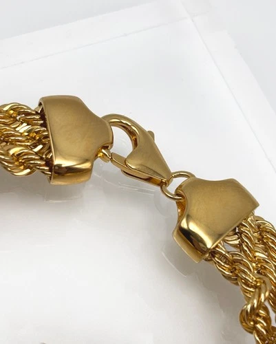 BELLEZZA Two-Tone Lira Coin 3-Row Rope-Link Chain Bracelet - Sm - NWT image 7