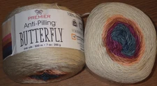 Lot of 2 Skeins, Premier Butterfly Yarn 7 oz, 546 yds, Retro Sunset