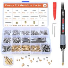 Preciva M3 Heat Set Threaded Insert Kit 360PC Brass Nuts 60W Soldering Iron
