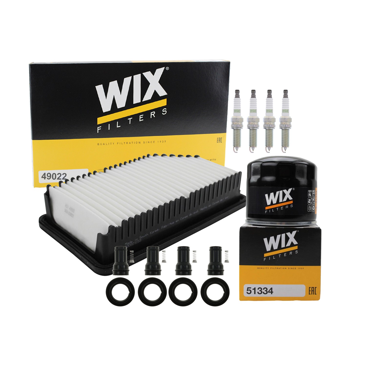 Wix Tune Up Kit NGK 4 Spark Plugs  Coil Boot Kit for Accent Rio Soul 1.6L L4 Fi