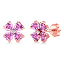 18K Rose Gold Plated Silver Stud Earrings 4mm Set with Heart Shape Pink Zirconia