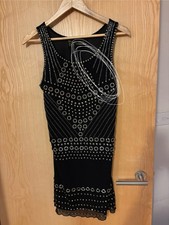 Parisian Black Chiffon and Silver Studded Shift Dress Size M/L Party Evening