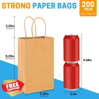 BURVAGY Kraft Paper Gift Bags w/ Handles Brown Bulk 50 Pcs