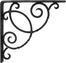 Achla Designs Wrought Iron Decorative Scroll Shelf Brackets, Pair Black 
