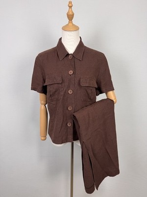 Vintage Weekend Max Mara Pure Lino Brown Blouse and Long Skirt Suit Sz US 10