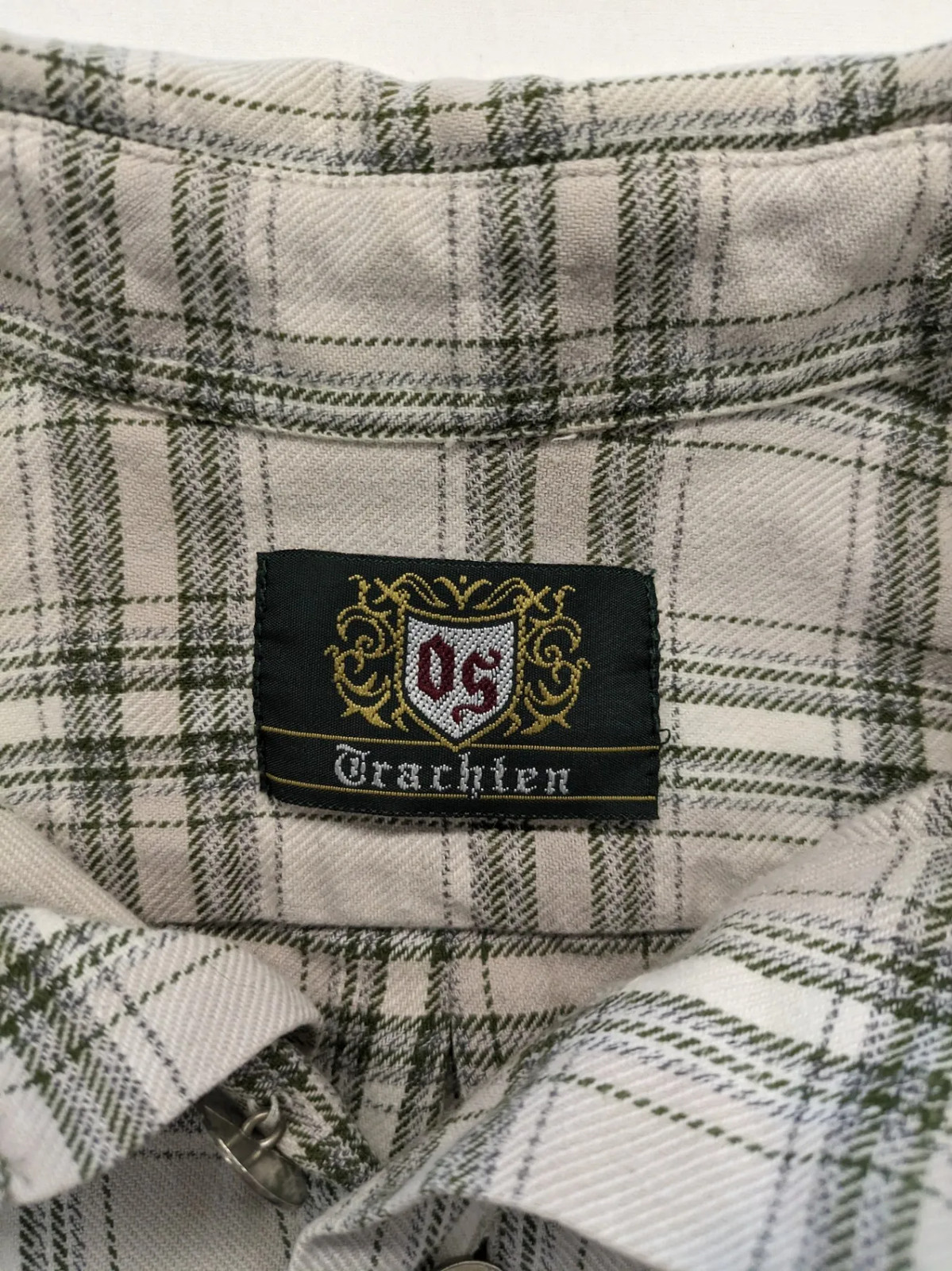 OS Trachten Herren Trachtenhemd Gr L 41/42 Kariert Langarm Beige Grün image 9