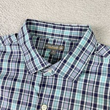 Peter Millar Summer Comfort Shirt Mens XL Blue Plaid Stretch Nylon Button Up