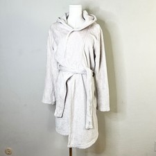 UGG Robe Women Size Medium Beige Plush Fleece Hooded Belted Loungewear