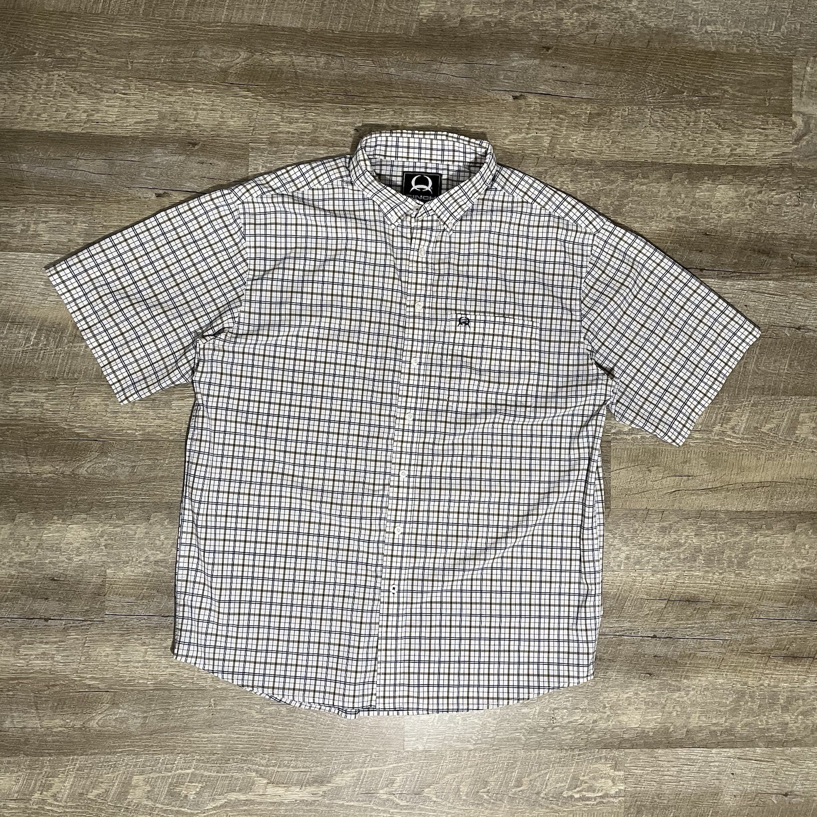 Cinch Button Down Shirt Men's XXL Blue Green Plaid Short Sleeve Western Rodeo
