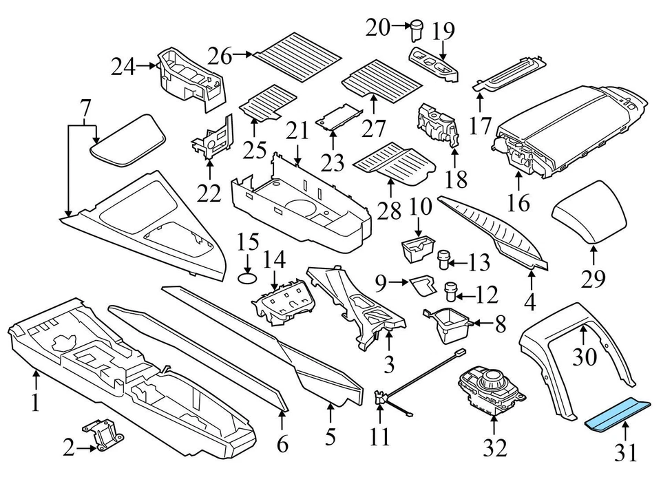 BMW 550I GT XDRIVE 2014-2017 - Consola central trasera bandeja de almacenamiento inserción 9179818 Foto 3 de 4