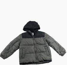 Old Navy Unisex Kids Hooded Puffer Jacket Gray/Black Colorblock Full Zip 5