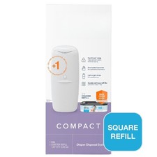 Compact Pail, 1 Diaper Pail, 1 Square Refill, 165 Count, Infant, White