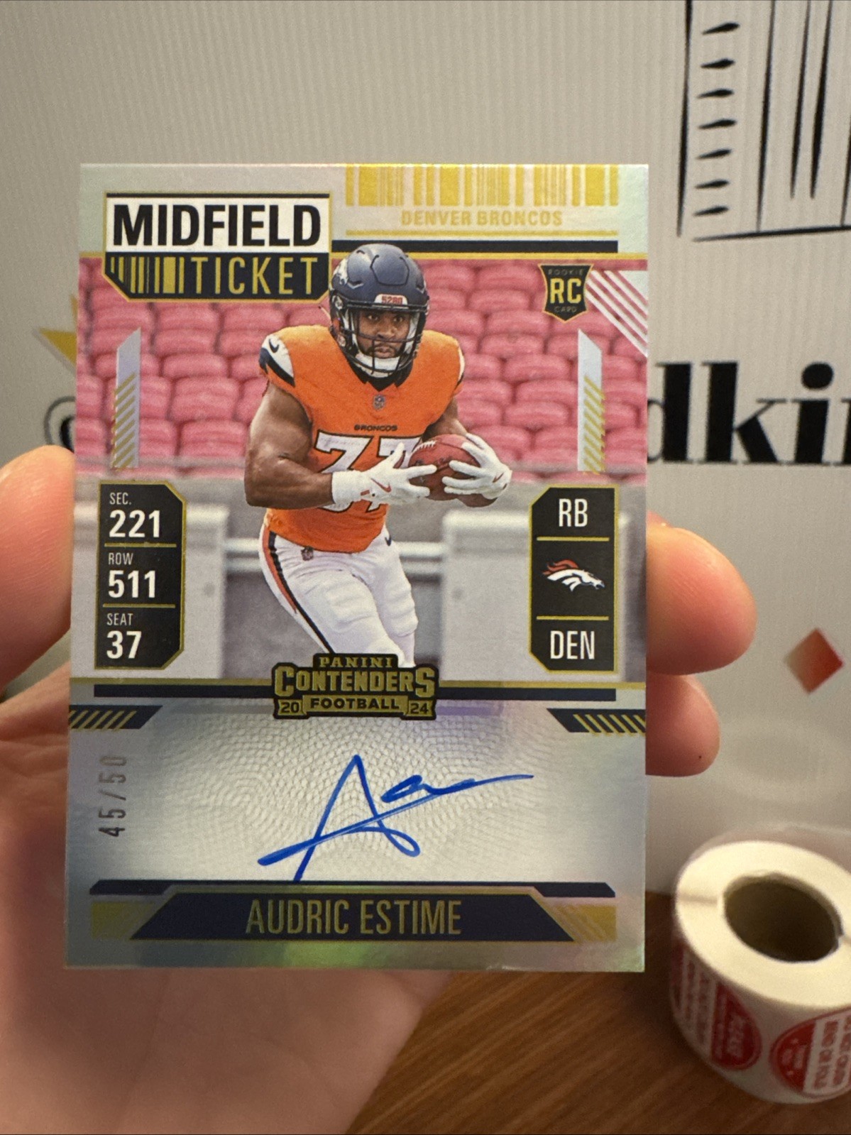 2024 Panini Contenders Audric Estime Midfield Ticket Auto Rookie RC /50