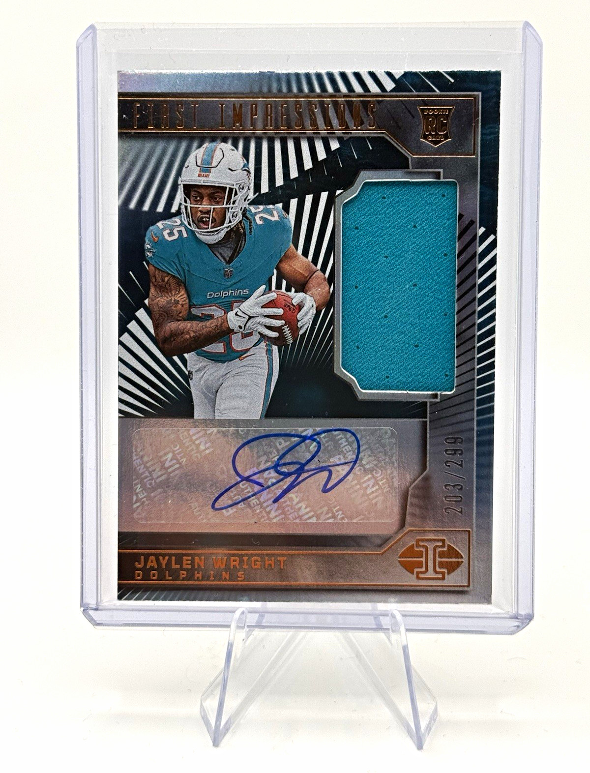 Panini 2024 Illusions Jaylen Wright RC Auto Mem Trophy Bronze #203 /299