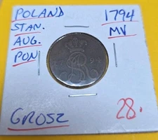 1794 MV POLAND STAN AUG. PON. GROSZ COIN
