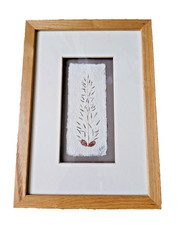 Signed  Dated Pressed Flower Botanical Paper Hanging Picture Frame 12 x 8.5"