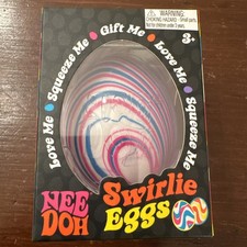 Nee Doh Swirlie Eggs Tear-Resistant Squeeze Ball Blue Pink White Toy