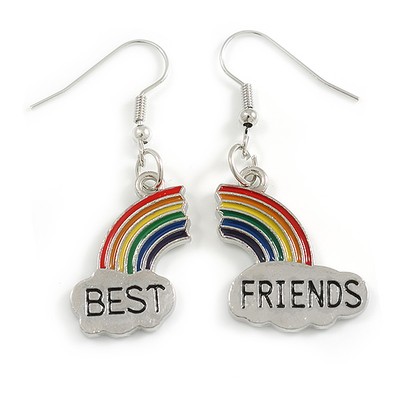 ''BEST FRIENDS'' Regenbogen Ohrhänger in silberfarben - 45 mm lang
