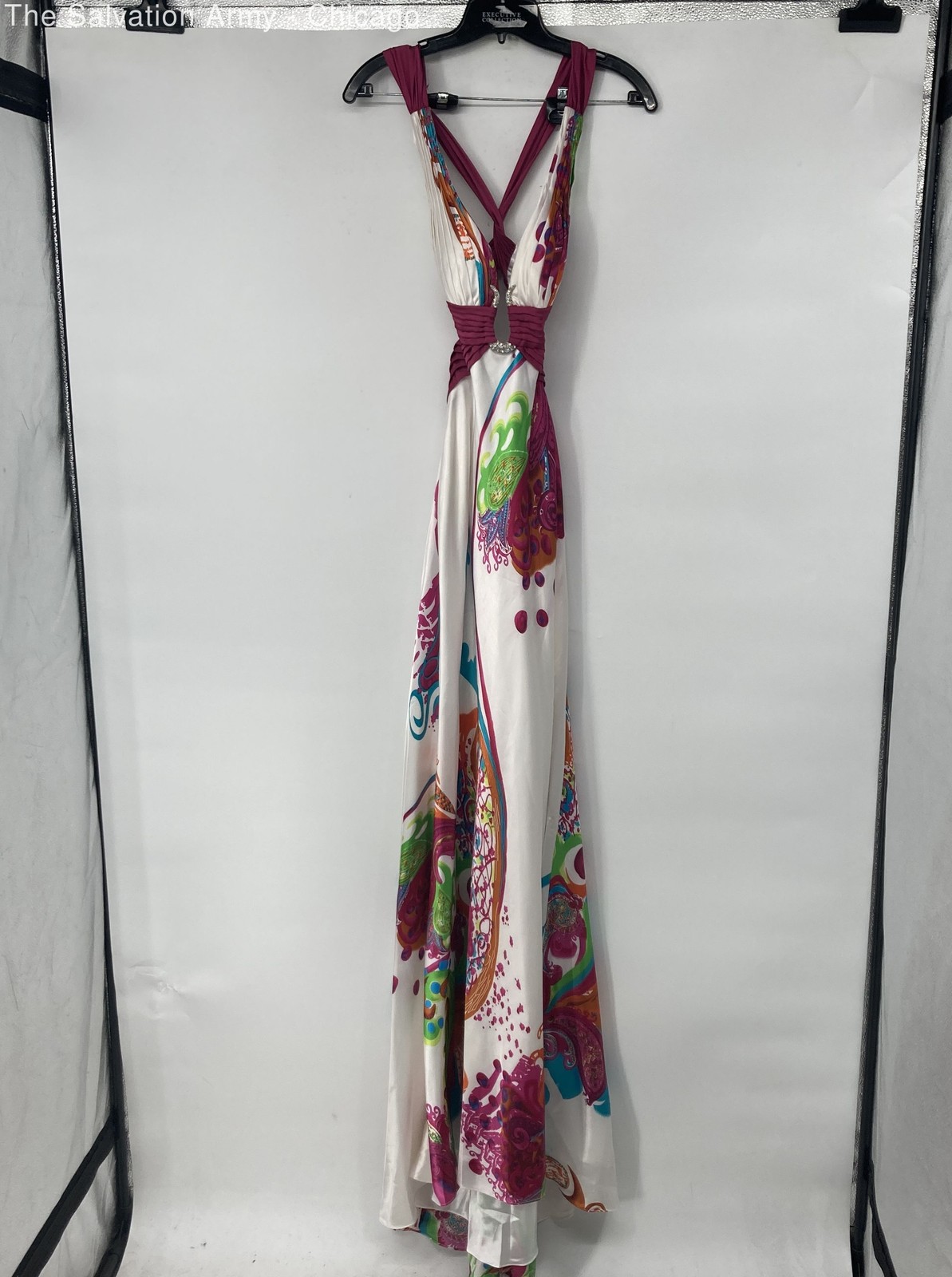 La Femme Womens Fuchsia Floral V-Neck Sleeveless Long Maxi Dress Size 2