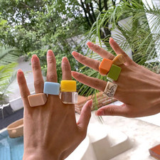 Acrylic Ring Fashion Simple Geometric Square Wide Resin Ring Jewelry Gift