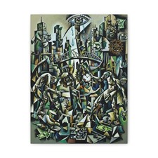 Cubist Surreal Cityscape Canvas Art - Modern Futurist Abstract Wall Decor Print