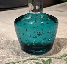 Teal Turquoise Controlled Bubble Base Glass Bud Vase 13.25cm Tall