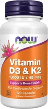 "Suplementos, Vit D-3 Y K-2, 1000 Ui/45 Mcg, Mas Apoyo Cardiovascular "