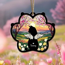 Custom Cat Memorial Suncatcher, Pet Loss Sympathy Window Hanging Gift