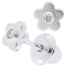 Sterling Silver Flower Baby Studs with Diamond