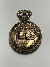 Vintage Pocket Watch Relief Engraving Of Two Horses