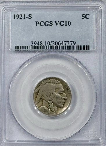 1921-S Buffalo Nickel PCGS VG-10, Tougher Date