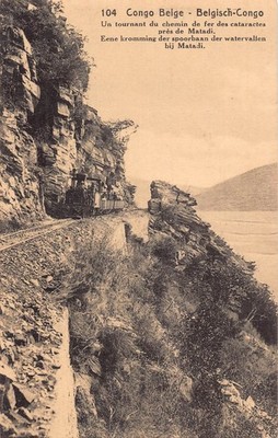 Belgian Congo Curbe on Cataracts Railway near Matadi Steam Train postcard B984